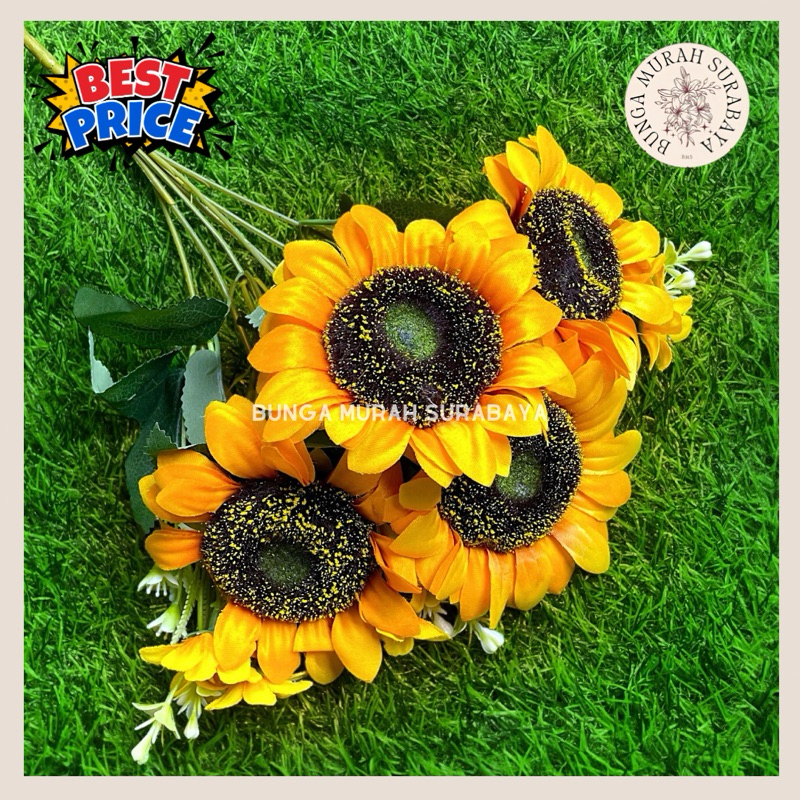 BUNGA BUCKET MATAHARI BESAR DIAMETER 11CM BUNGA ARTIFICIAL BUNGA SUNFLOWERS BUCKET HANTARAN