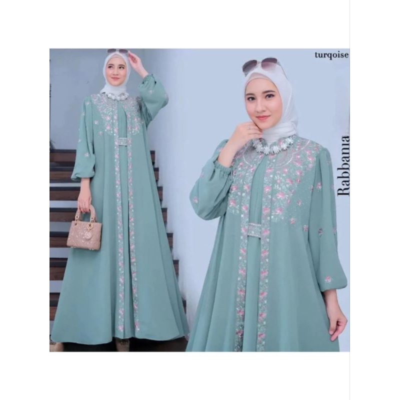Gamis Rabani Dress Ceruty Bordir / Diccon Viral Gamis Muslim Bordir Free Belt /  Dress Muslim putih