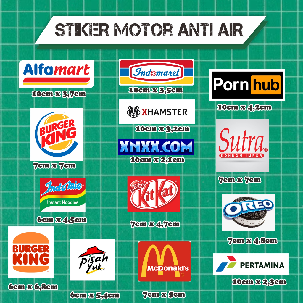 STIKER MOTOR ALFAMART, INDOMARET, INDOMIE, XHAMSTER, PORN HUB BIJIAN / STIKER HELM ANTI AIR