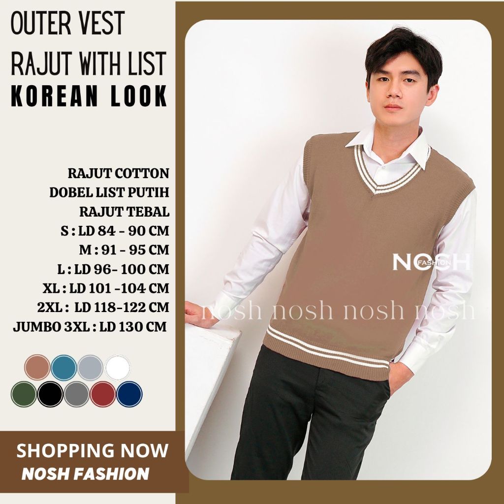 KLP Rompi Rajut Korea List Putih / Sweater Rompi Korea Rajut Vneck / Vest Knit Rompi Kantor Kerja