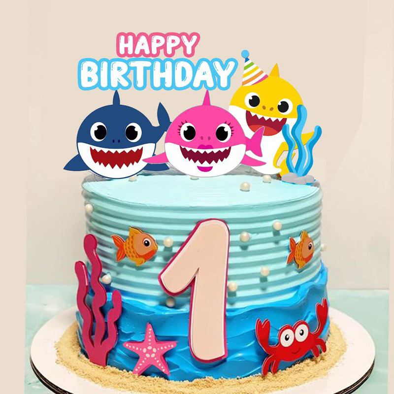 Topper kue baby shark / hiasan kue baby shark / tusukan kue baby shark / cake topper baby shark