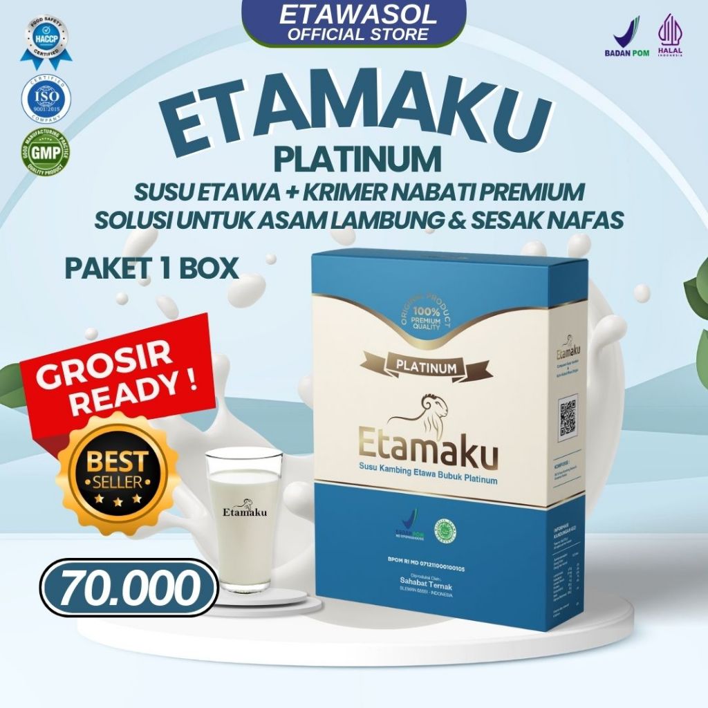 

Etamaku Susu Kambing Etawa Untuk Kesehatan dan Pencernaan Kemasan 250gr Paket 1 Box