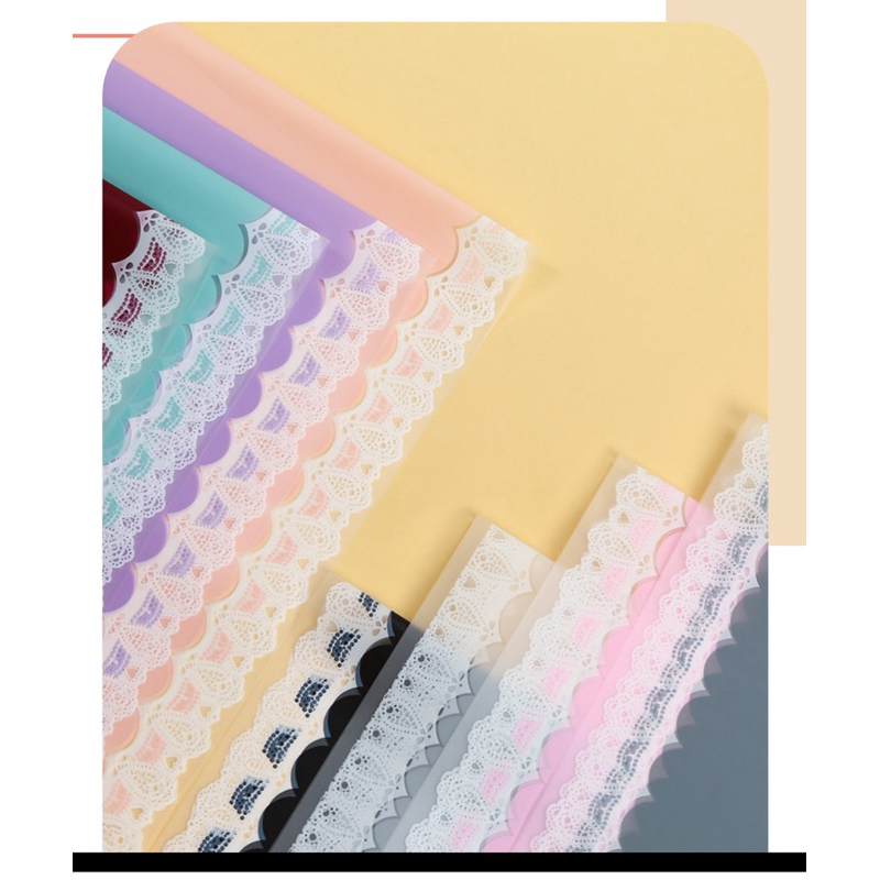 KERTAS BUKET CELLOPHANE [20 LBR] KERTAS KADO BUNGA HIDUP BUNGA PALSU motif Renda | Translucent Lace 