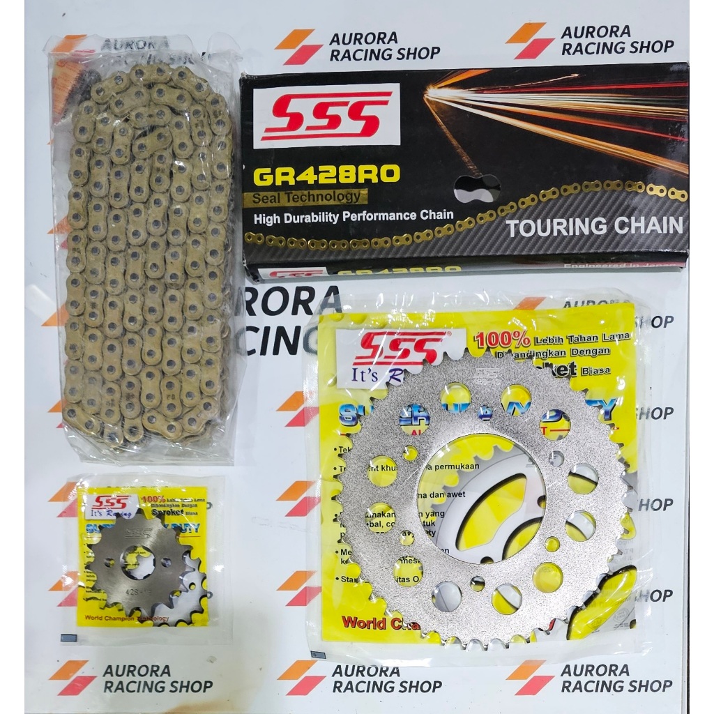 GEAR SET SSS VIXION OLD / NEW  VIXION / NVL / NVA  / MX KING 150 & RANTAI SSS O RING 428 RO GOLD ORI