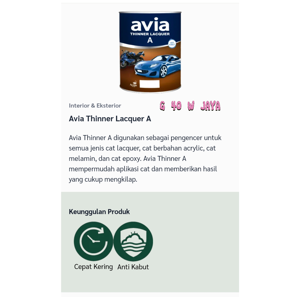 Thinner / tiner Avian avia a dan a spesial / kemasan 1/2 liter / pengencer cat kayu dan besi
