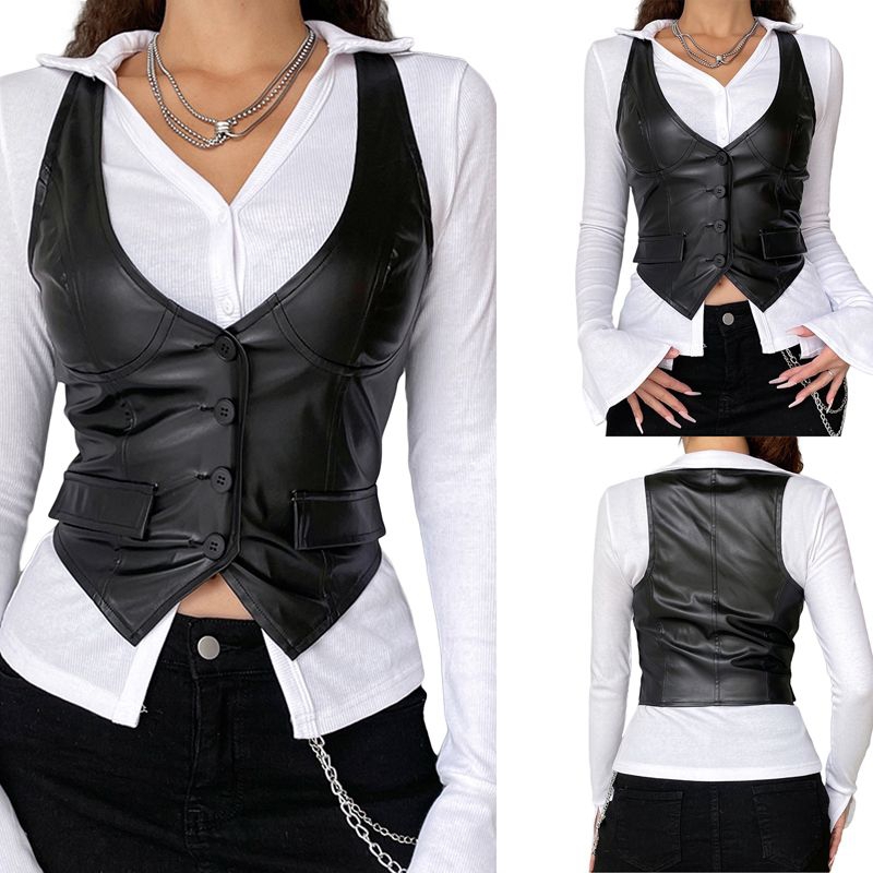 Mupaoldshop rompi kulit wanita / vest Leather / rompi kulit wanita Korean style / outfit dance K-Pop