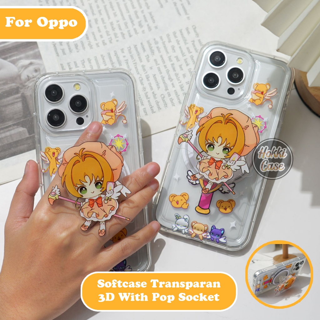 Case Transparan + Popsocket Op*o Reno 11F 5G Reno 10 5G Oppo A60 A57 A58 4G A38 A15 A15 A3S A5S A78 