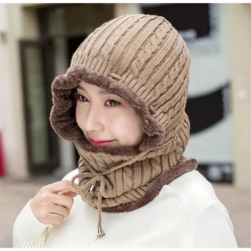 topi kupluk rajut hangat wanita import kupluk hijab nevy