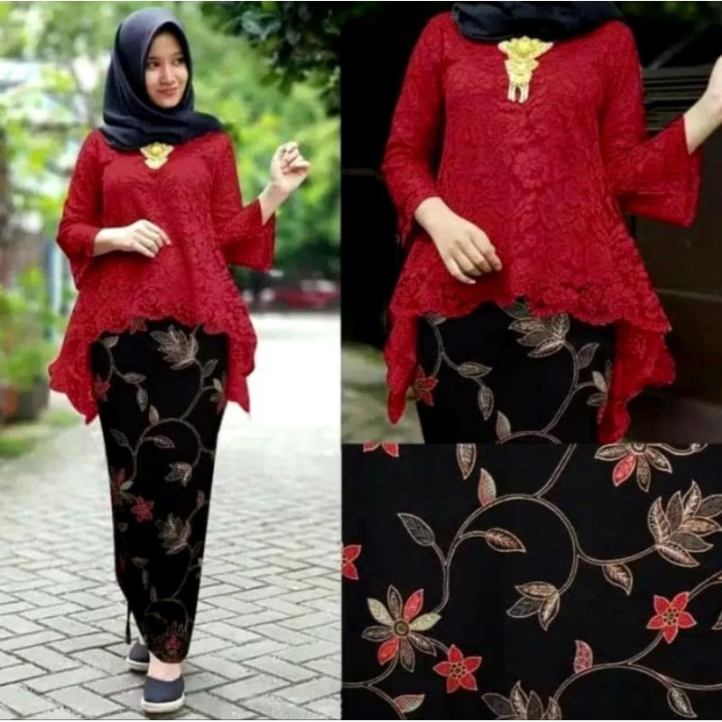 NURA•ATASAN SAJAKEBAYA JUMBO LD 130 / KEBAYA BIANCA RINJANI BROKAT MIX ROK PLISKET JUMBO / KEBAYA MO