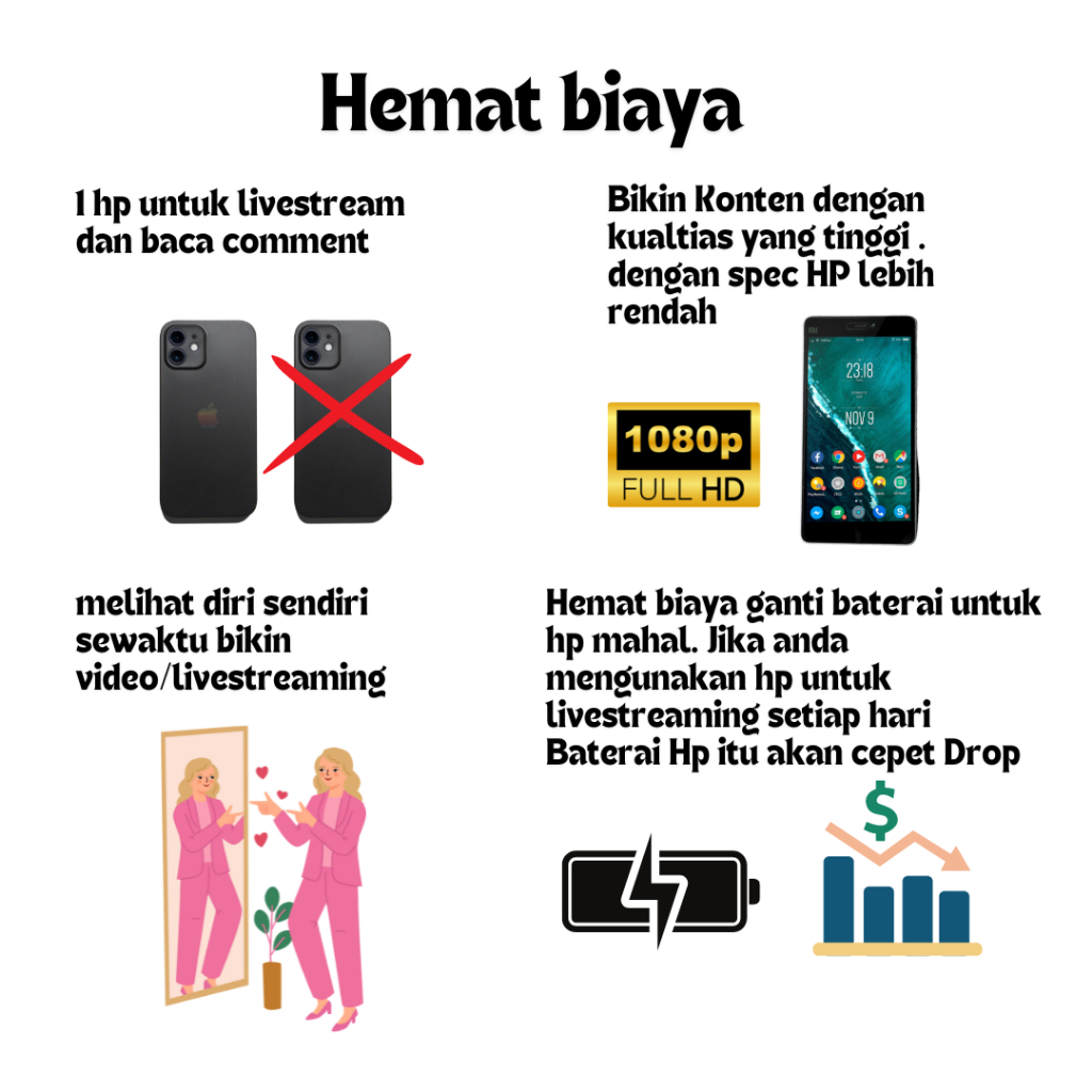 Promo 7.7 Mirror Stand Livestreaming & Bikin Konten Kamera Belakang Holder HP Tripod Kaca Phone