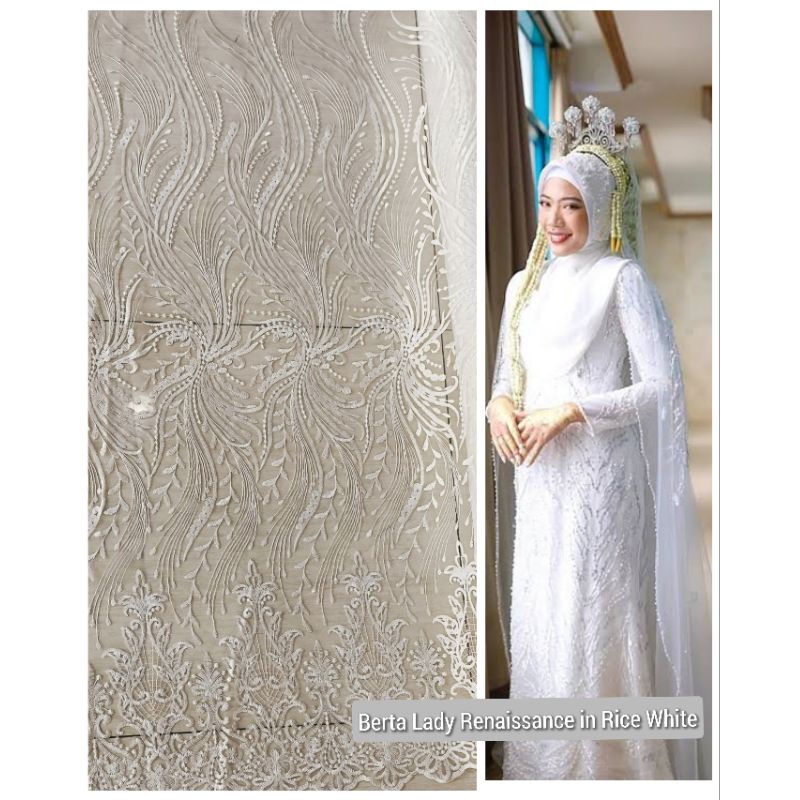 Kain Brokat Tile lace Perancis Bordir 3d tebal putih