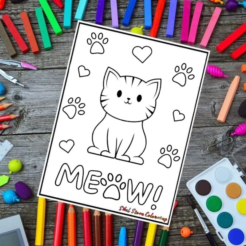 

Kertas Mewarnai Anak Tema Kucing Lucu V1 / Kertas Gambar (10 Lembar Gambar)