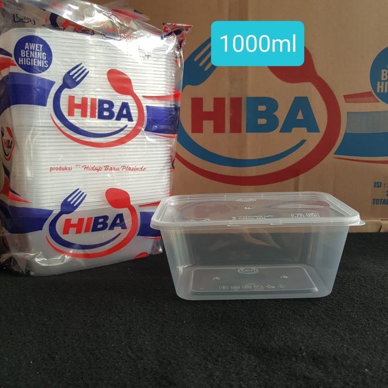 25pcs Thinwall Rectangle HIBA 500ml 650ml 750ml 1000ml +Tutup Bening / Kotak Makan Plastik Persegi P