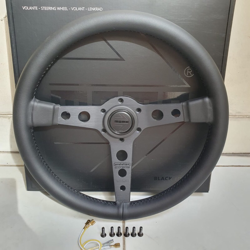 Steer Momo Prototipo Black Edition Leather 14 inch Stir Racing Import