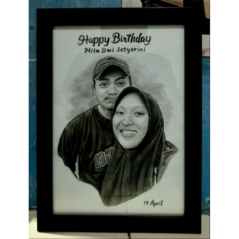 lukis sketsa 1 wajah handmade hitam putih uk A4 ( tanpa frame)untuk ulang tahun,anniversary,perpisah