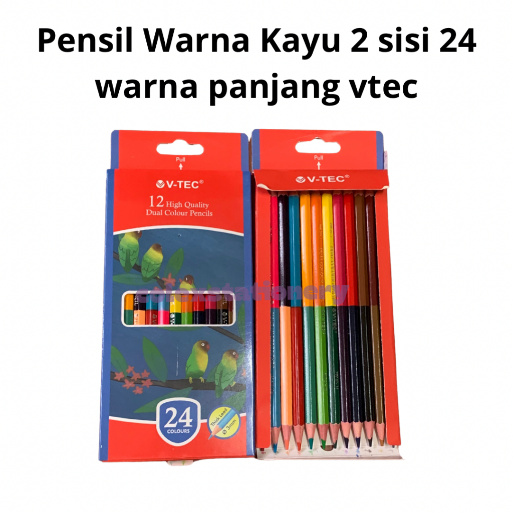 

Pensil Warna 2 Sisi High Quality / Pensil Warna Kayu Depan Belakang Tebal Murah Isi 24 Warna Ukuran Panjang Vtec