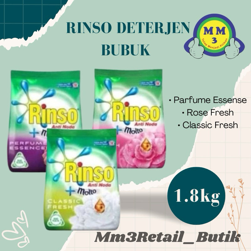 RINSO Anti Noda + Molto Bubuk detergent bubuk 1.8kg / Rinso 770g / Rinso 400g / Rinso 700g stawberry