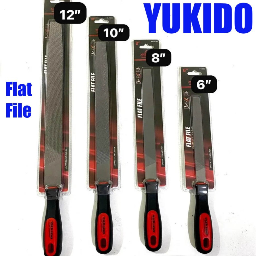 YUKIDO Kikir Besi Baja Gepeng Kikir + gagang karet 6" 8" 10" 12" flat patar gepeng 150mm 200mm 250mm