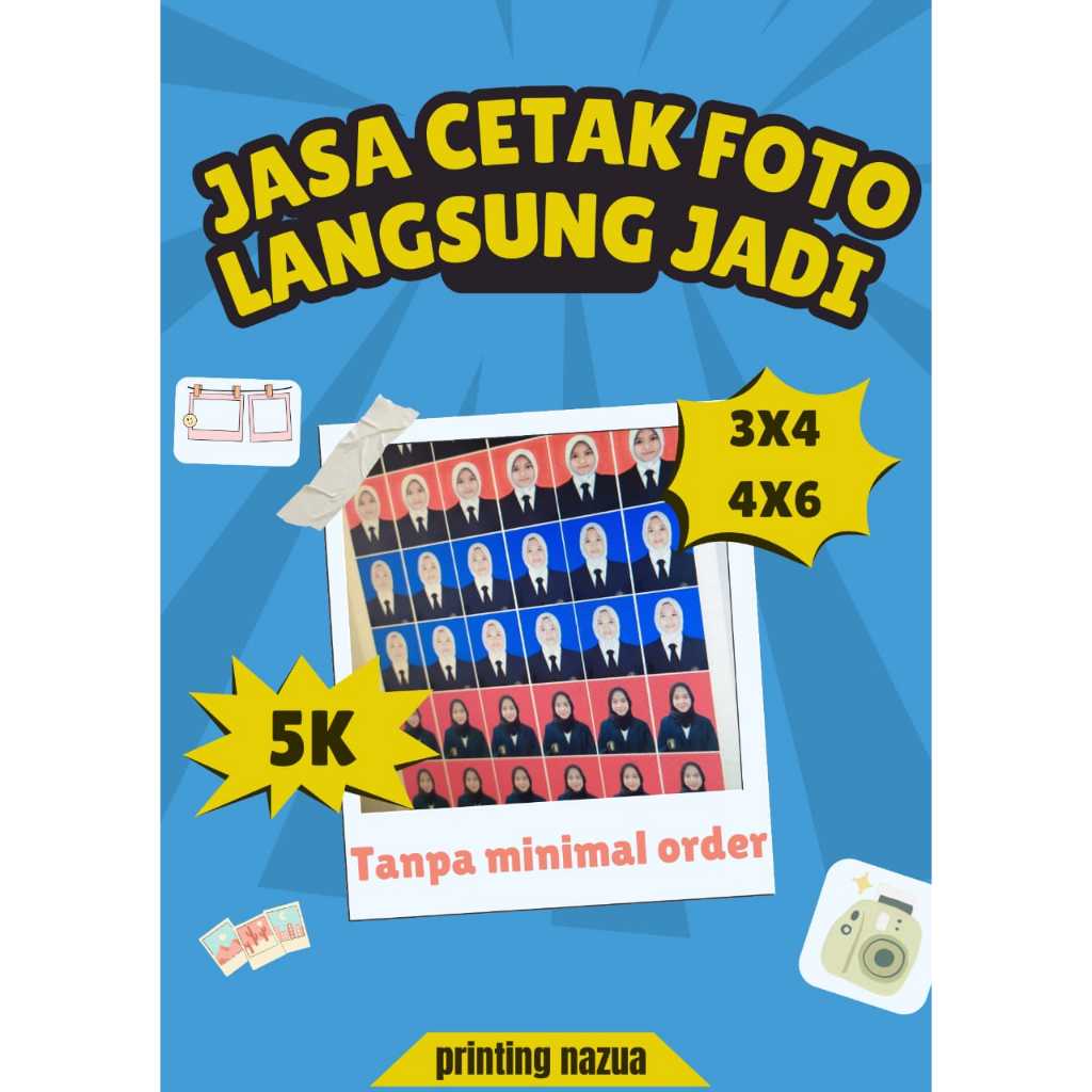 

Jasa Print Cetak Foto ukuran 2x3,3x4 dan 4x6 kuliah,s ekolah dll