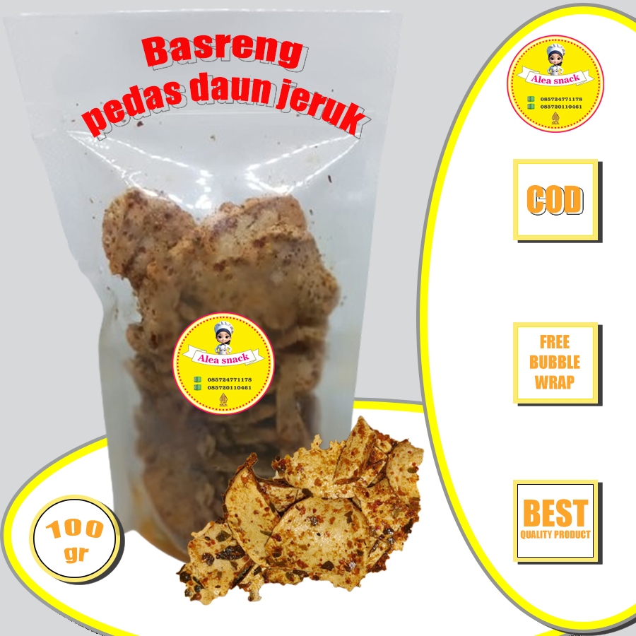 

Alea snack basreng pedas daun jeruk (chili oil) kripik Baso goreng Baso ikan 100gr