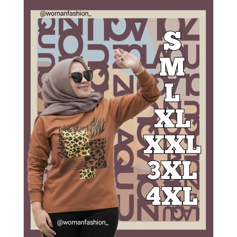 Kaos Wanita Zolaqu Coklat Macan Original Fashionable T-Shirt Casual Oversize Lengan Panjang Atasan S