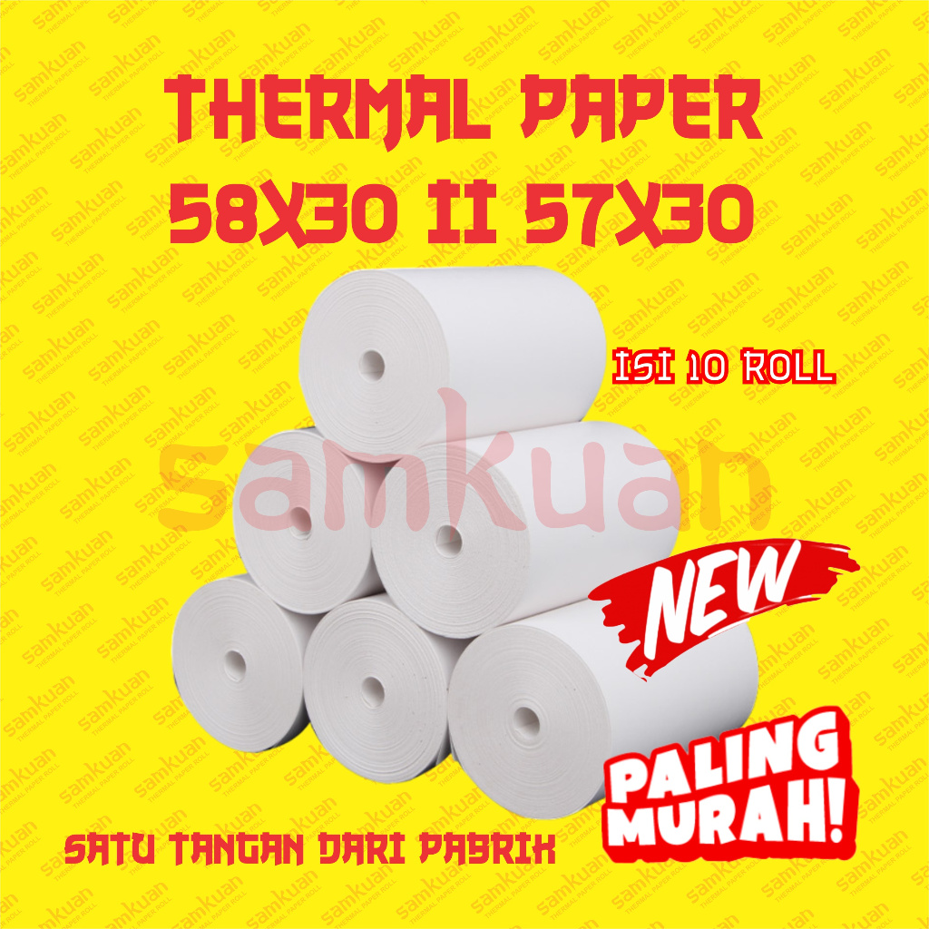 

10 ROLL KERTAS STRUK THERMAL PAPER ROLL 58MM 58x30 TERMAL EDC THERMAL PRINTER MINI BLUETOOTH 57x30 CORELESS PREMIUM