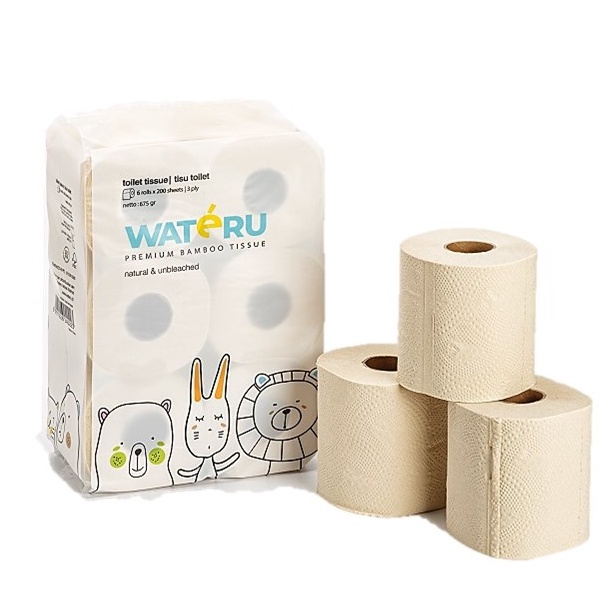 HJ6 TISU BAMBU TOILET BAMBOO PAPER NATURAL WATERU 6 ROLL 2S 3 PLY BATHROOM TISSUE