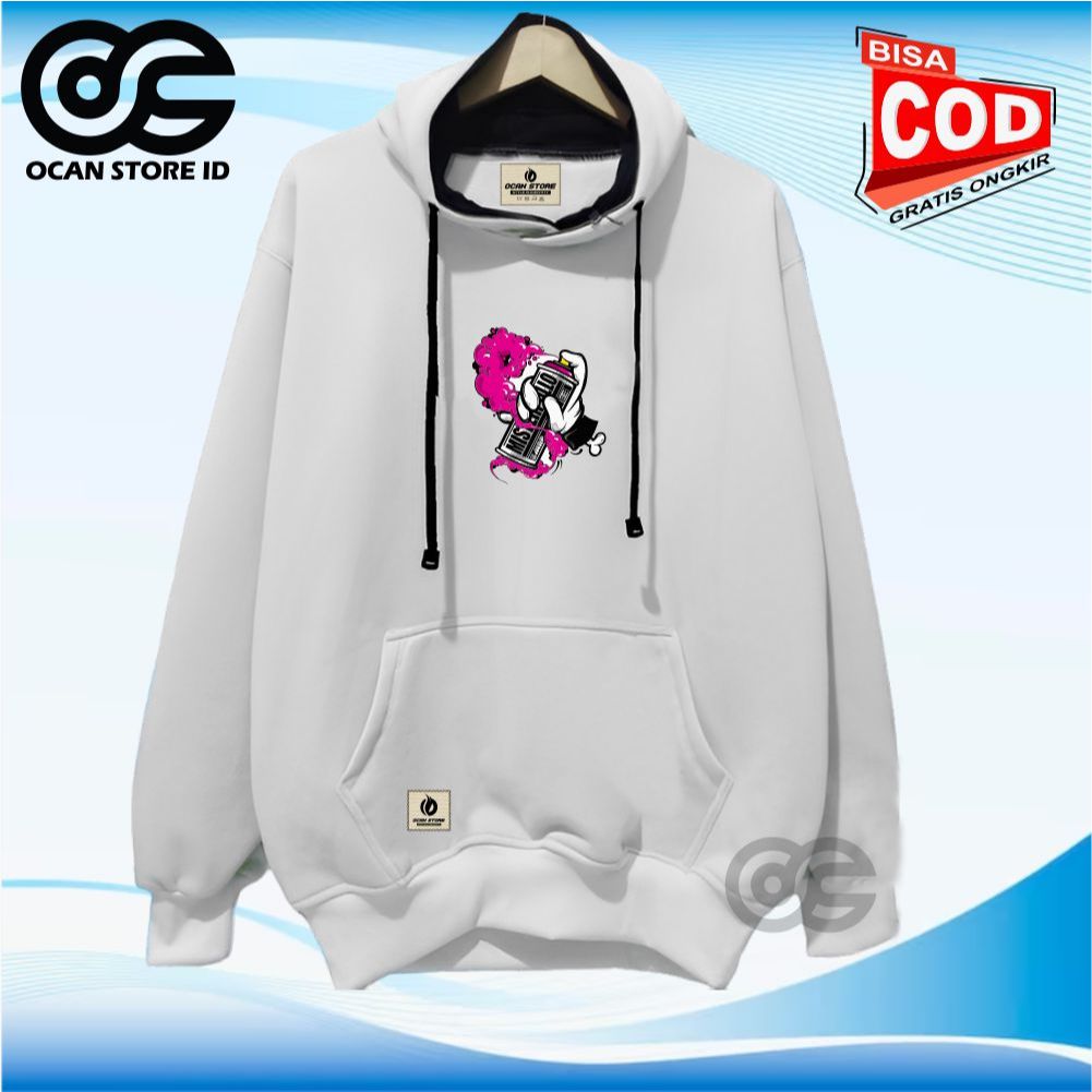 Ochan hoodie distro pria wanita warna putih sablon catpilox hudi unisex Ori bahan tabal adem