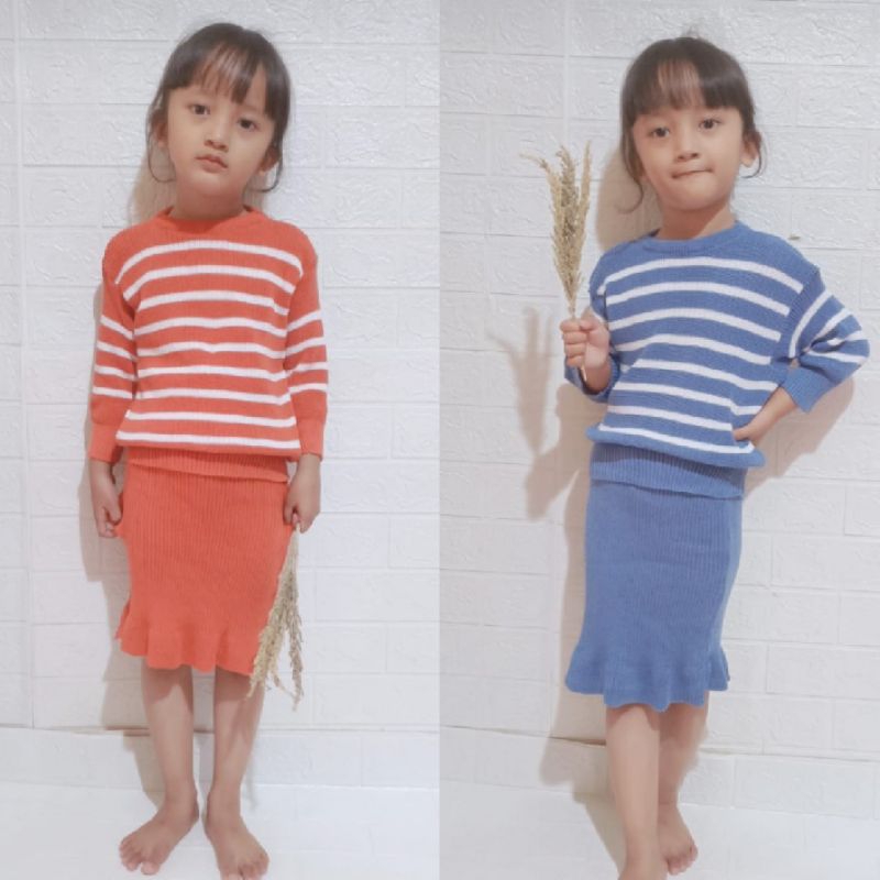 2-4tahun setelan rajut anak perempuan set rok baju lengan panjang
