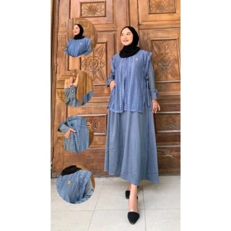 Kiyora Dress - Dress Polo Linen / Midi Dress / Gamis linen / Dress Fashion Wanita / Gamis Polos