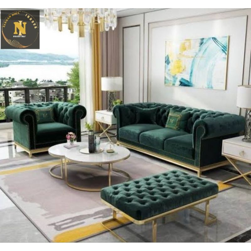 Furniture sofa Mewah Chesterfield Gaya Eropa