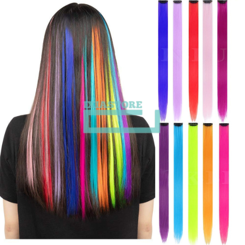 Rambut Palsu Warna Warni Aksesoris Hair Clip Wig Highlight Rambut Sambung Cewe Wanita