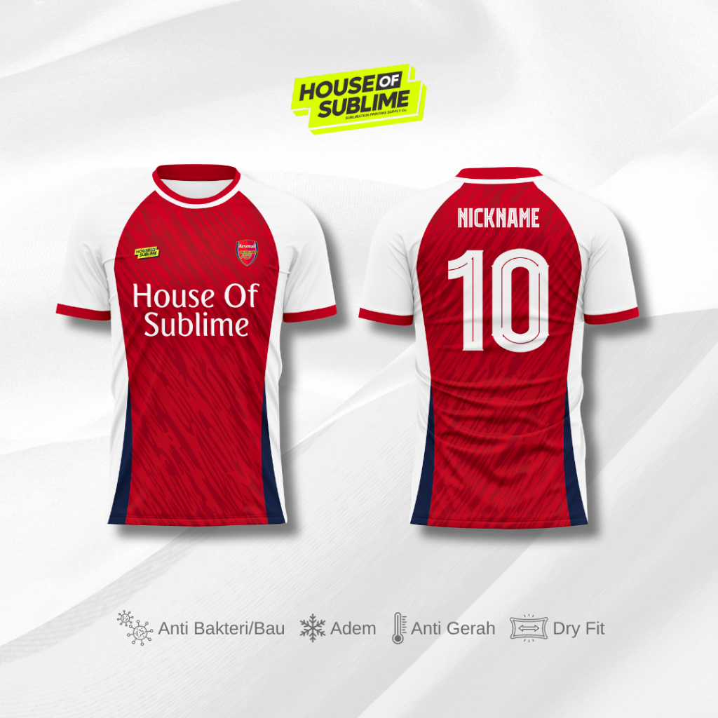 Jersey Fantasy Club Bola Dry Fit Arsenal - Desain Keren dan Nyaman, Tersedia XS-5XL