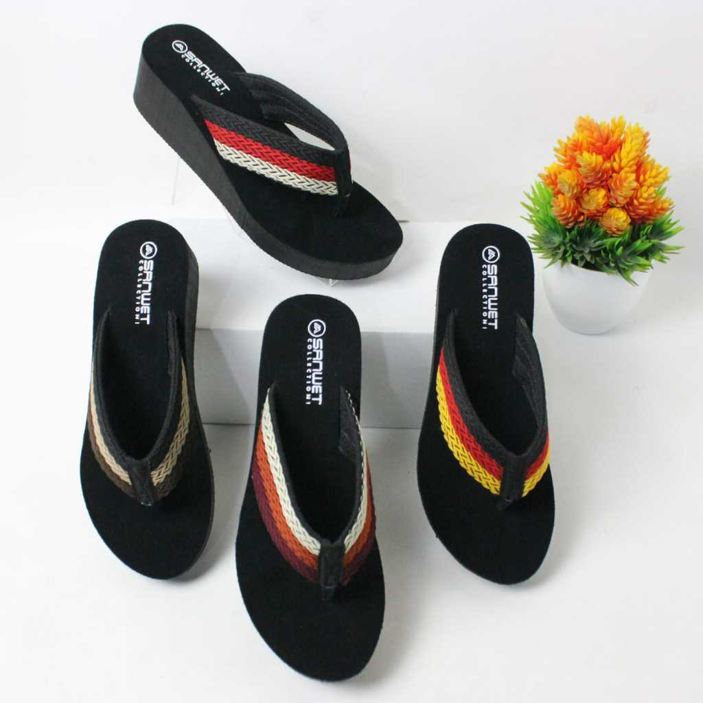 Sandal Wedges Wanita Dewasa Jepit Rajut Turki Motif Kombinasi Terbaru