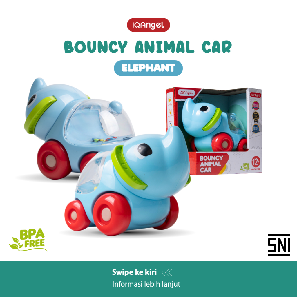 IQ Angel - Bouncy Animal Car Elephant / Mobil Mobilan Mainan Edukasi Motorik Anak Bayi Karakter Gaja