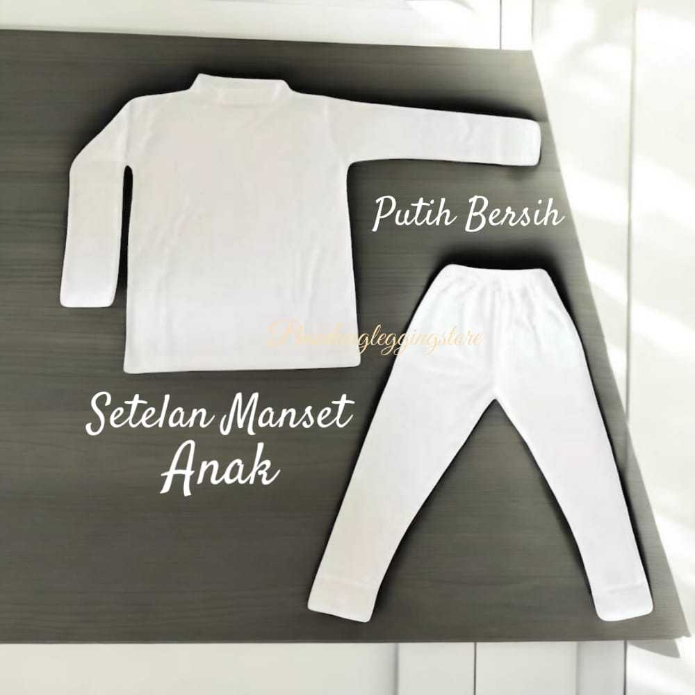 Setelan baju manset legging anak perempuan Putih kece 5-8 Tahun Spandek nyaman dipakai