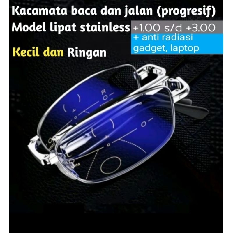 kacamata baca plus progresive antiradiasi lipat titanium cowok/cewek |kacamata double fokus progresi