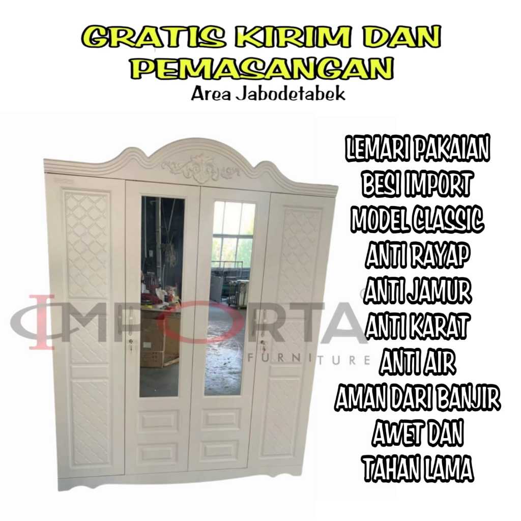 ( Gratis Kirim & Rakit ) Lemari Pakaian Classic Besi 2 Pintu - 3 Pintu - 4 Pintu Type Classic Lemari