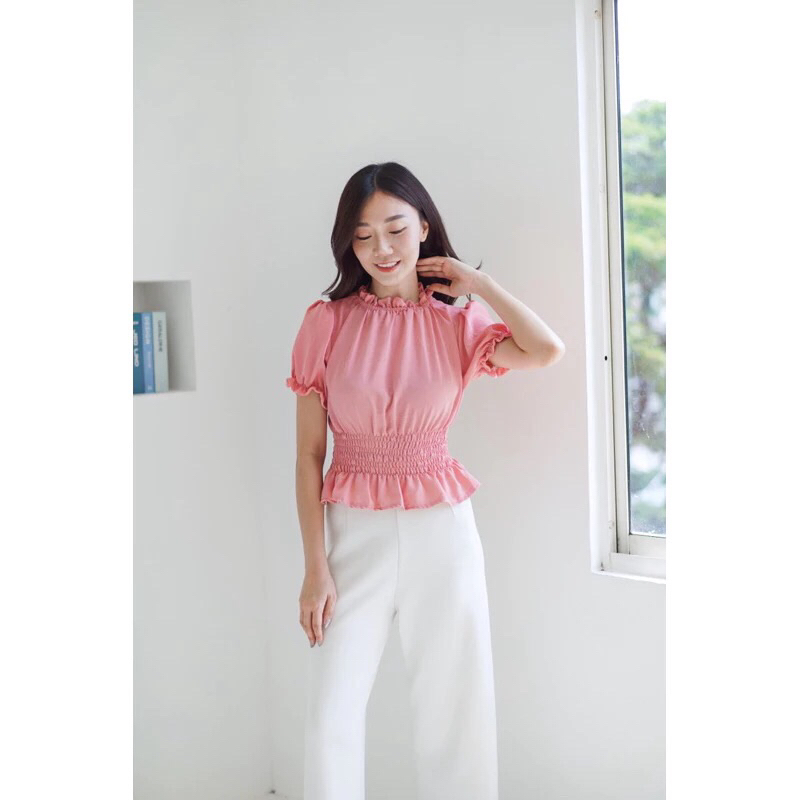 COTTONBELLS] BAJU PREMIUM GREISY TURTLENECK RUFFLE TOP (MB - B 12581) ||| VSHOPID