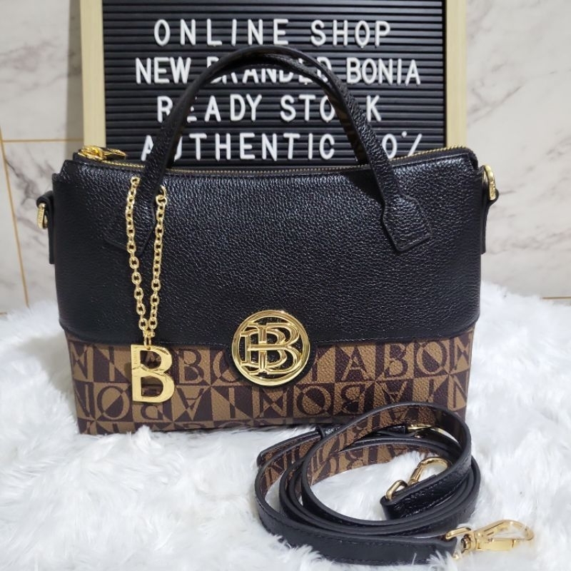 tas bonia original sling bag hitam monogram logo B besar