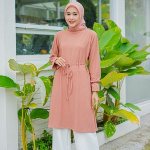 Dostifashion Tasya Tunik | Atasan Tunik Muslim Wanita | Tunik Tali Pinggang Bahan Premium