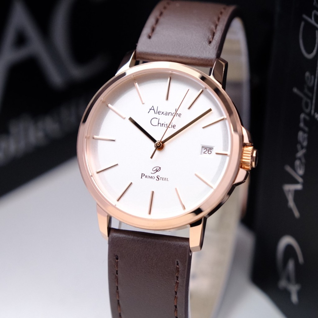 Alexandre Christie Wanita Terbaru 2024 Original AC 1032 Kulit Rosegold White Brown