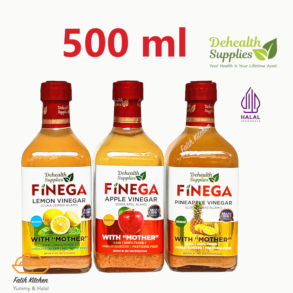 

Finega Vinega Cuka Apel / Nanas / Lemon Dehealth Supplies 500 ml Halal - Botol Kaca