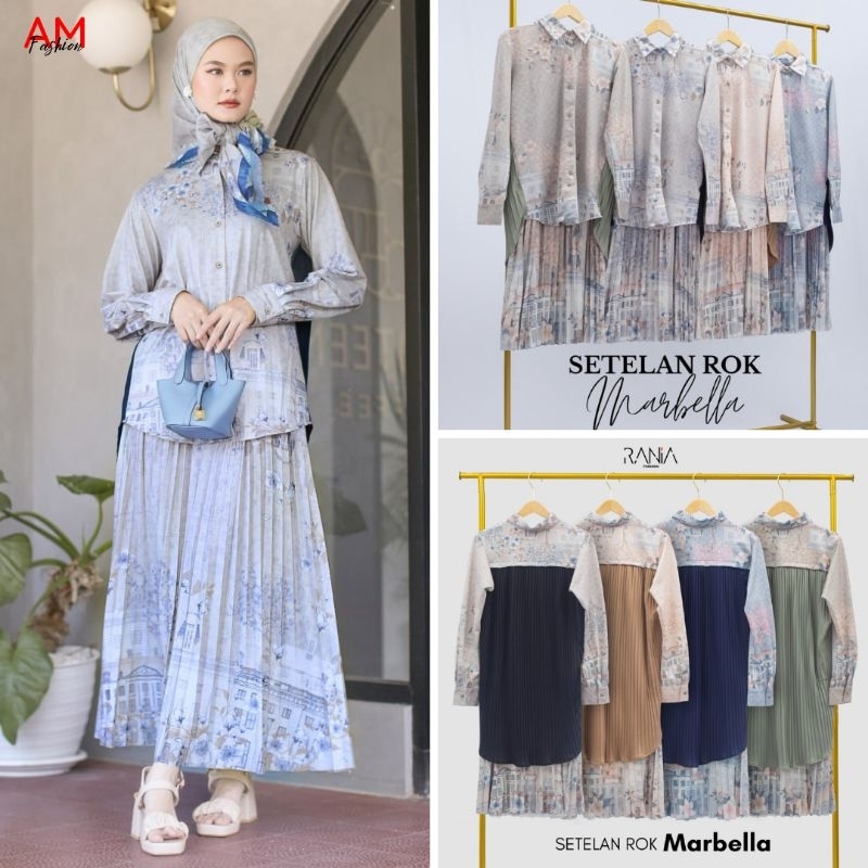 One Set Setelan Rok Plisket Prisket Wanita Motif Marbella
