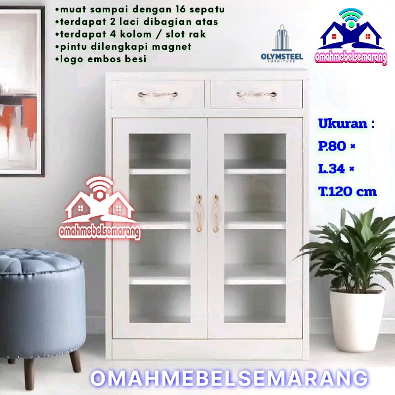Lemari sepatu besi pintu kaca full rak OLYMSTEEL SR 001 minimalis modern