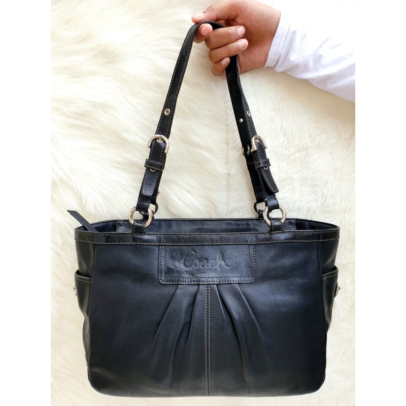 Tas Coach Tote Shoulder Bag Wanita Kulit Asli Hitam