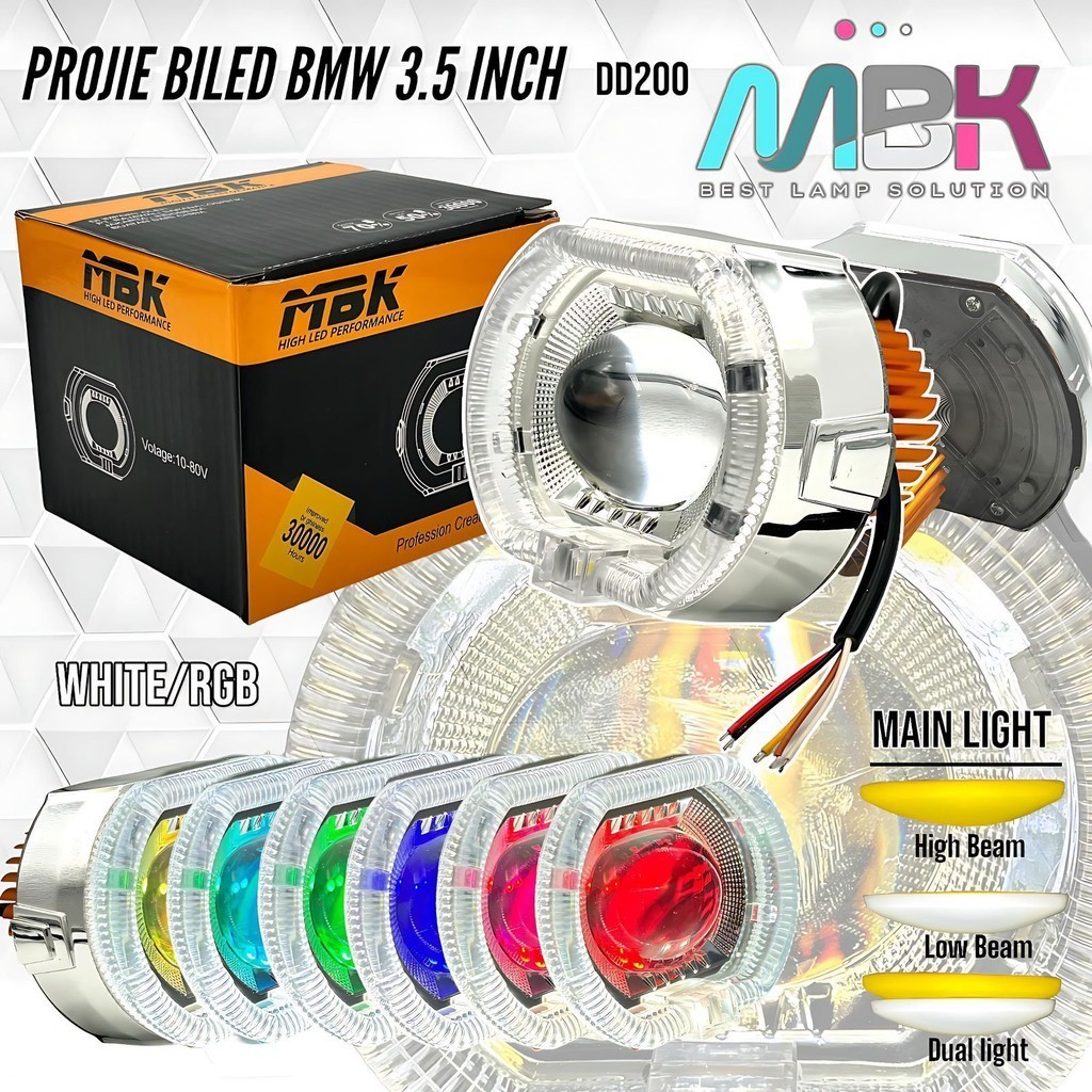 Lampu PROJIE BILED BMW 3.5 Inch DD200 AE WHITE DE RGB Hi Lo Putih Kuning vario 160 vario 125 vario15