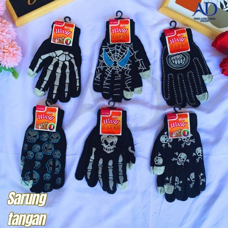 Sarung Tangan Sepeda Motor Cewek / Cowok Tengkorak Full Jl - Sarung Tangan Murah Premium