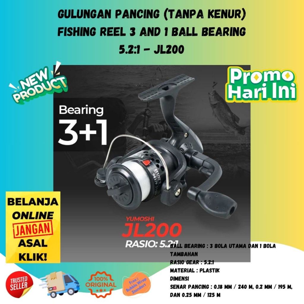 Ril Gulungan Pancing 3+1 Ball Bearing 5.2:1 Gulungan Kenur ORI Yumoshi