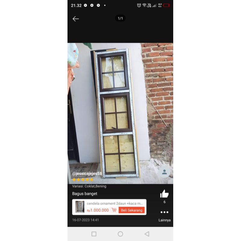 jendela almunium onament 150x60, 150x50, 180x70komplit pakking kayu